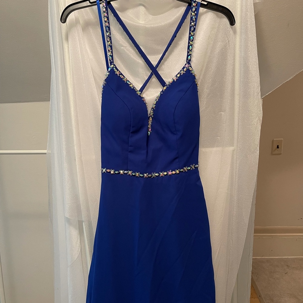Navy long prom dress
